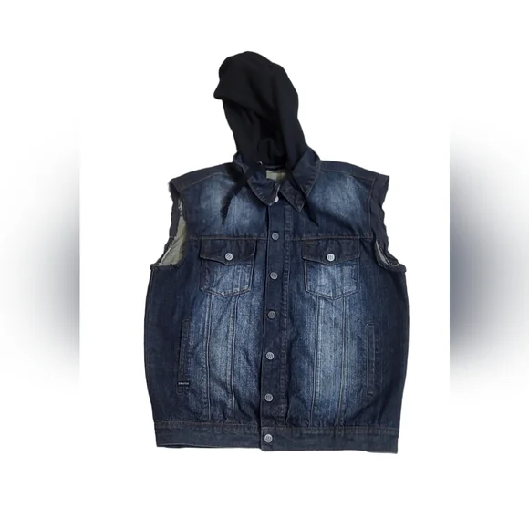 Dravus Hooded Denim Jean Sleeveless jacket Check Measurements No Tag